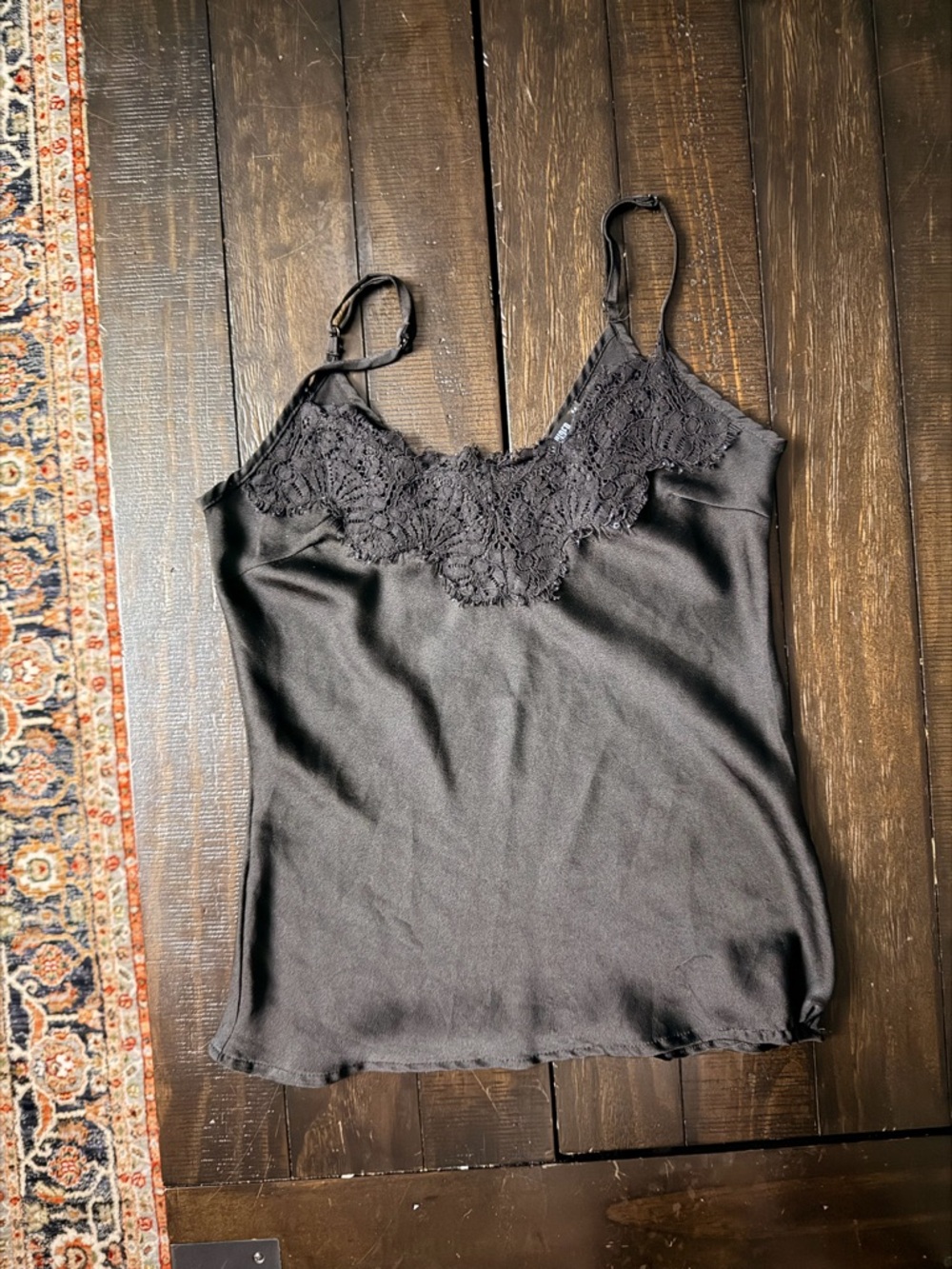 Missguided Black Satin Lace Trim Cami Tank Top